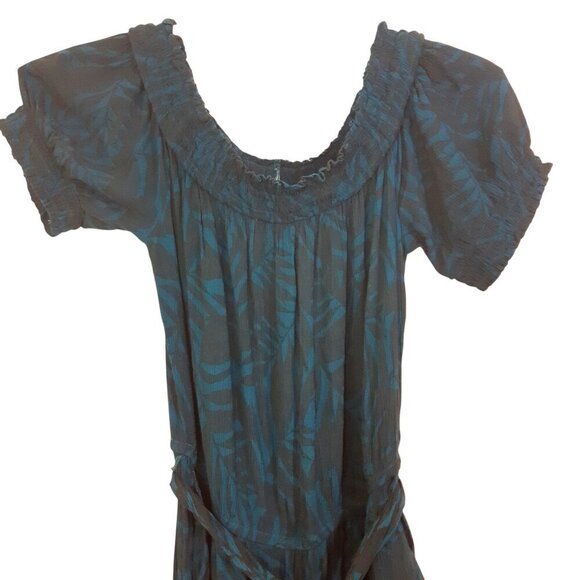 Old Navy Womens Womens Size M Tall Teal Tropical Off Shoulder Belted Jumpsuit - Picture 4 of 6